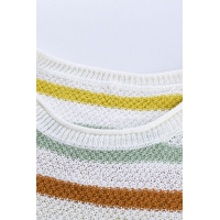 Multicolor Stripes Print White Knit Top